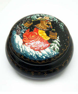 One-of-a-Kind Fairy Tale Hand-Carved and Hand-Painted Lacquer Box by G. Debrekht Unique Handmade Gift