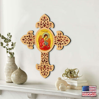 Archangel Michael Pointy Wooden Cross by Museum Icons - Inspirational Icon Decor - 88327
