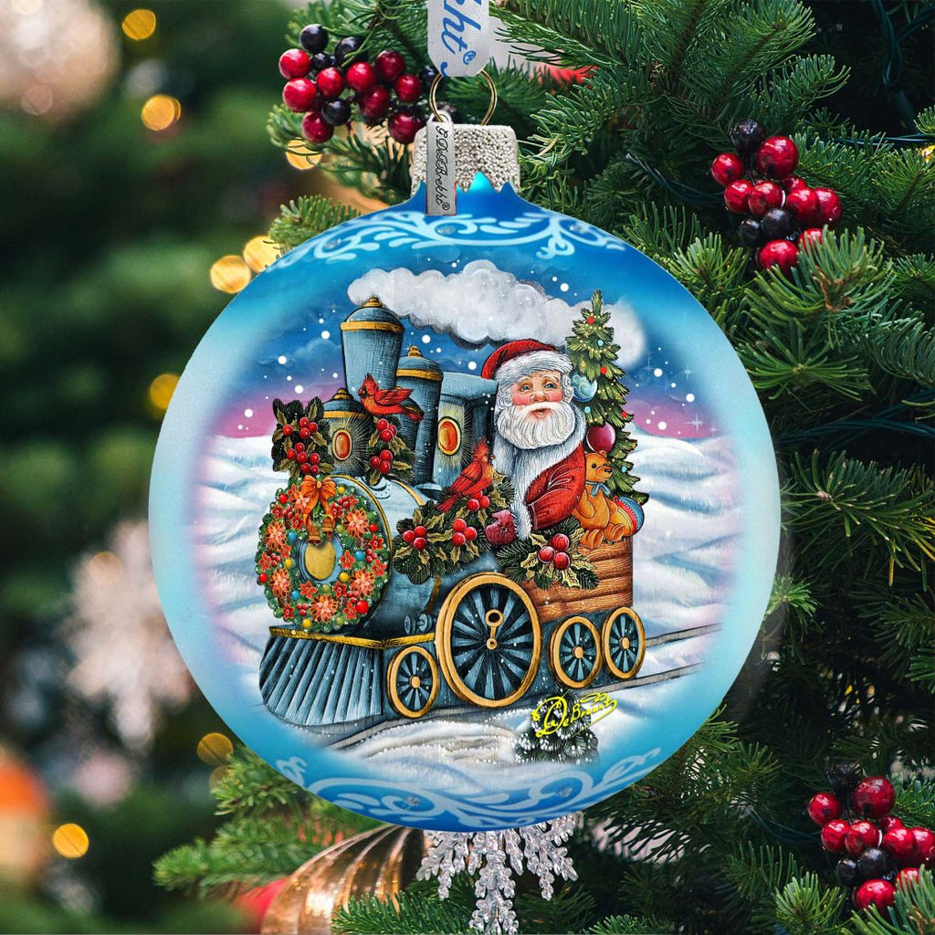 Santa Express Glass Ornament Limited Edition by G. DeBrekht - Christmas Santa Snowman Decor - 73901