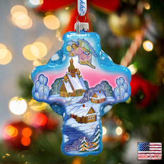 Angel Village Cross Glass Ornament by G. DeBrekht - Nativity Holiday Decor - 758-002