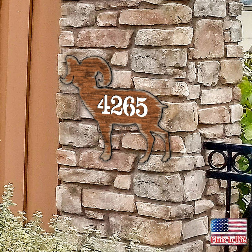 Ram Wooden Custom House Number Sign by G. DeBrekht - Nature Wildlife Decor - Handcrafted Wooden Handcrafted Wooden Handcrafted Wooden Address Sign - MA8198228