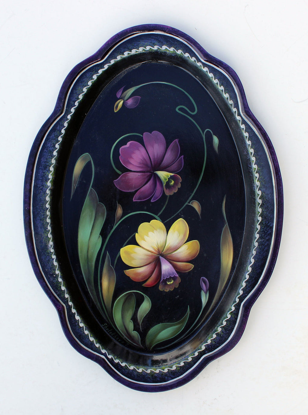 One-of-a-Kind Authentic Zhostovo Metal Tray Hand-Painted by Tatiana Sholohova 13 x 95 - Functional Kitchenware Table and Unique Wall Decor