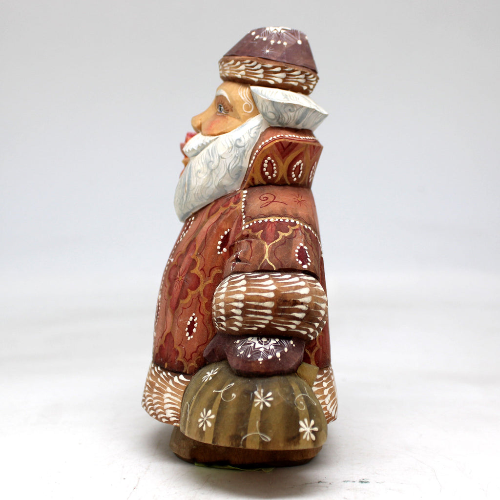 One-of-a-Kind - Santa with Rooster WOODCARVED Figurine 5.5x4.5x2.5 by G.DeBrekht - Unique Handcarved and Hand-Painted Collectible