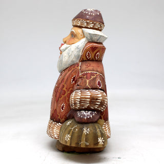 One-of-a-Kind - Santa with Rooster WOODCARVED Figurine 5.5x4.5x2.5 by G.DeBrekht - Unique Handcarved and Hand-Painted Collectible