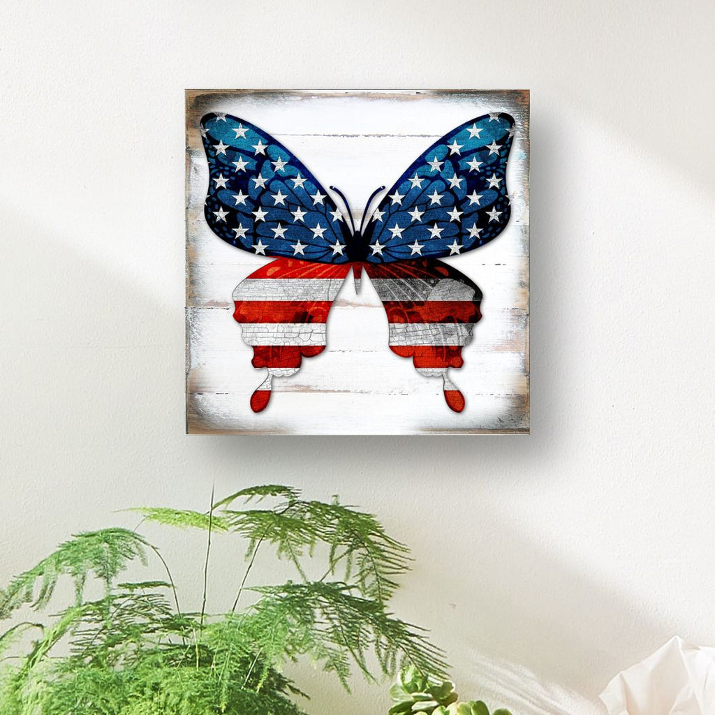 USA Butterfly Patriotic Wall Block - American Patriotic Decor - 8187127B