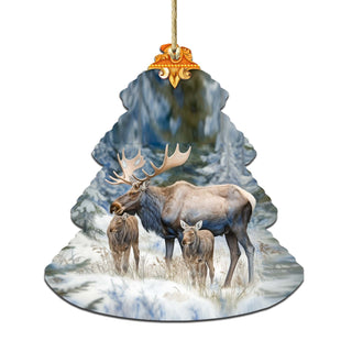 Moose Family Tree Wooden Ornaments by G.Debrekht - Wildlife Holiday Decor - 870004