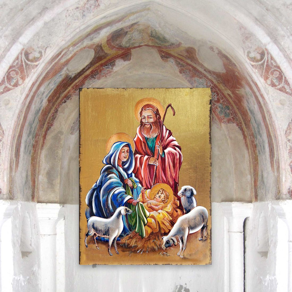 Holy Family Wooden Gold Plated Religious Christian Sacred Icon - Inspirational Icon Decor - 85050