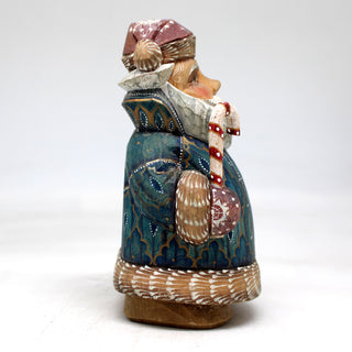 One-of-a-Kind - Santa with Candy Cane WOODCARVED Figurine 5.5x4x3 by G.DeBrekht - Unique Handcarved and Hand-Painted Collectible