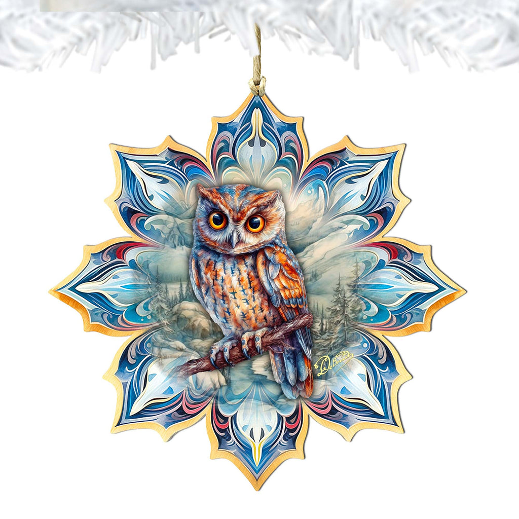Great Horned Owl Snowflake Large Wooden Ornament by G. Debrekht - Nature Wildlife Decor - 8688436M