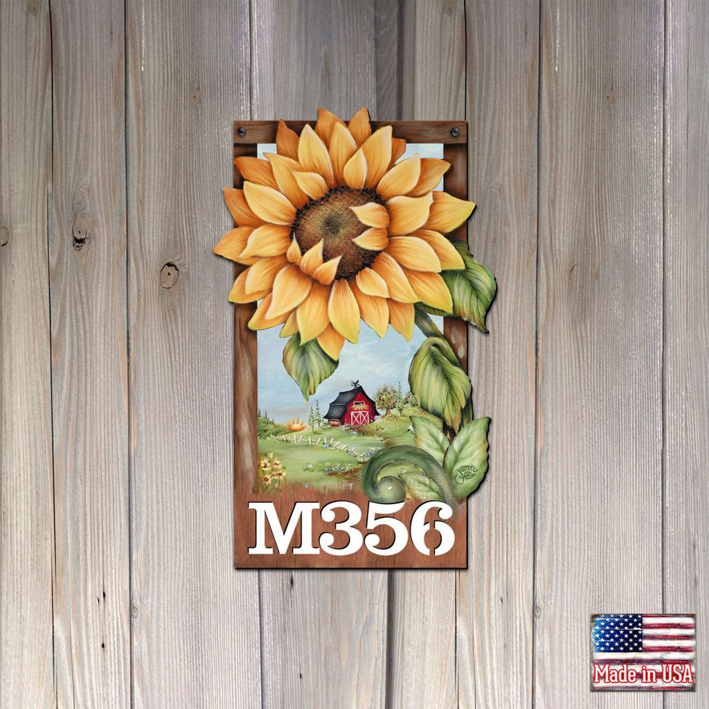 Sunflower Wooden Custom House Number Sign by Jamie Mills-Price - Thanksgiving Halloween Decor - Handcrafted Wooden Handcrafted Wooden Handcrafted Wooden Address Sign - MA8457701-MPP