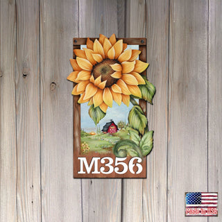 Sunflower Wooden Custom House Number Sign by Jamie Mills-Price - Thanksgiving Halloween Decor - Handcrafted Wooden Handcrafted Wooden Handcrafted Wooden Address Sign - MA8457701-MPP