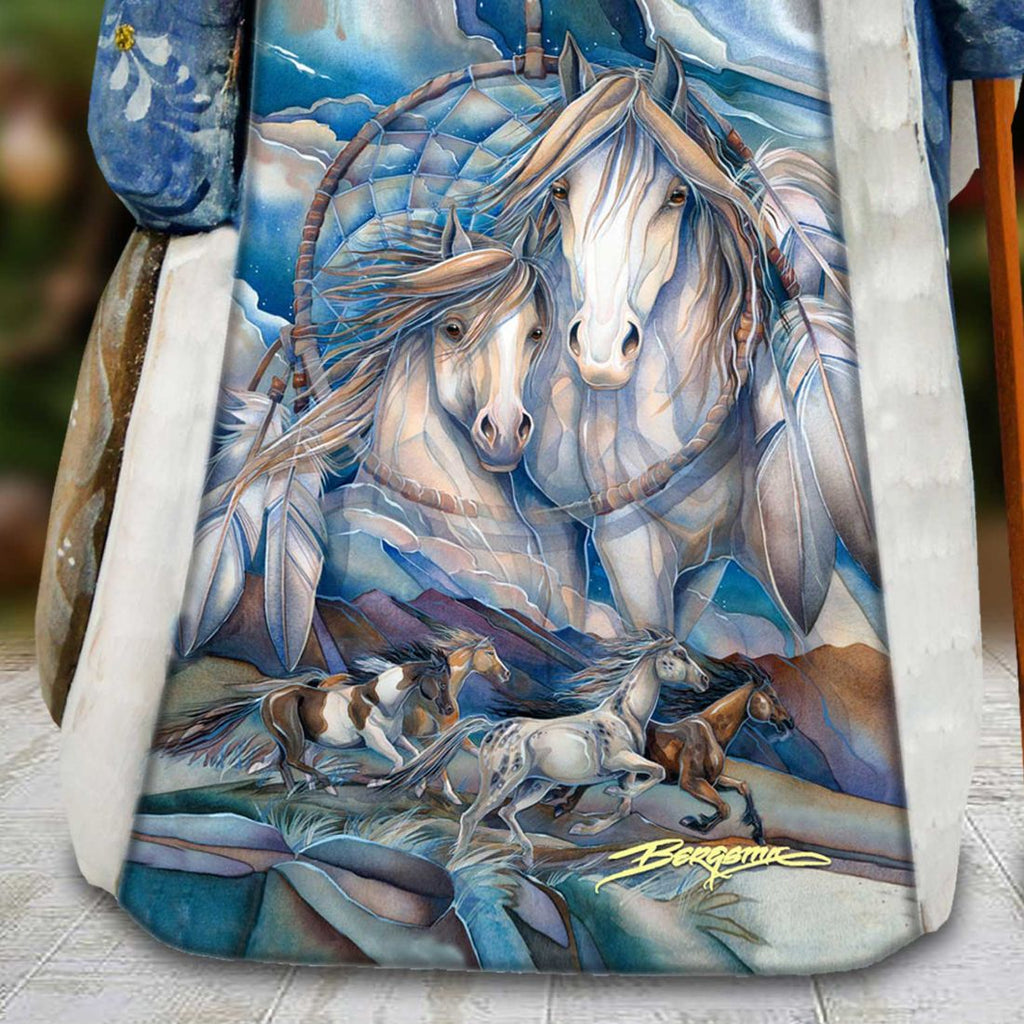 Mustangs Dream Catcher Journey Hand-Painted WOODCARVED Figurine by J. Bergsma - Wildlife Holiday Decor - 2422637-JB
