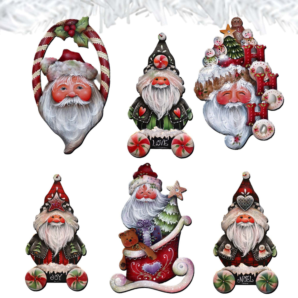Magical Baby Santa Clip-On Eco Wood Decorative Ornaments Set of 6 by Jamie Mills-Price - Christmas Santa Snowman Decor - 8090051C-MP-S6