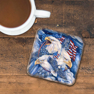 Allegiance American Patriotic Eagles Wooden Cork Coasters Gift Set of 4 by J. Bergsma - Wildlife Decor - 8199470C-S4
