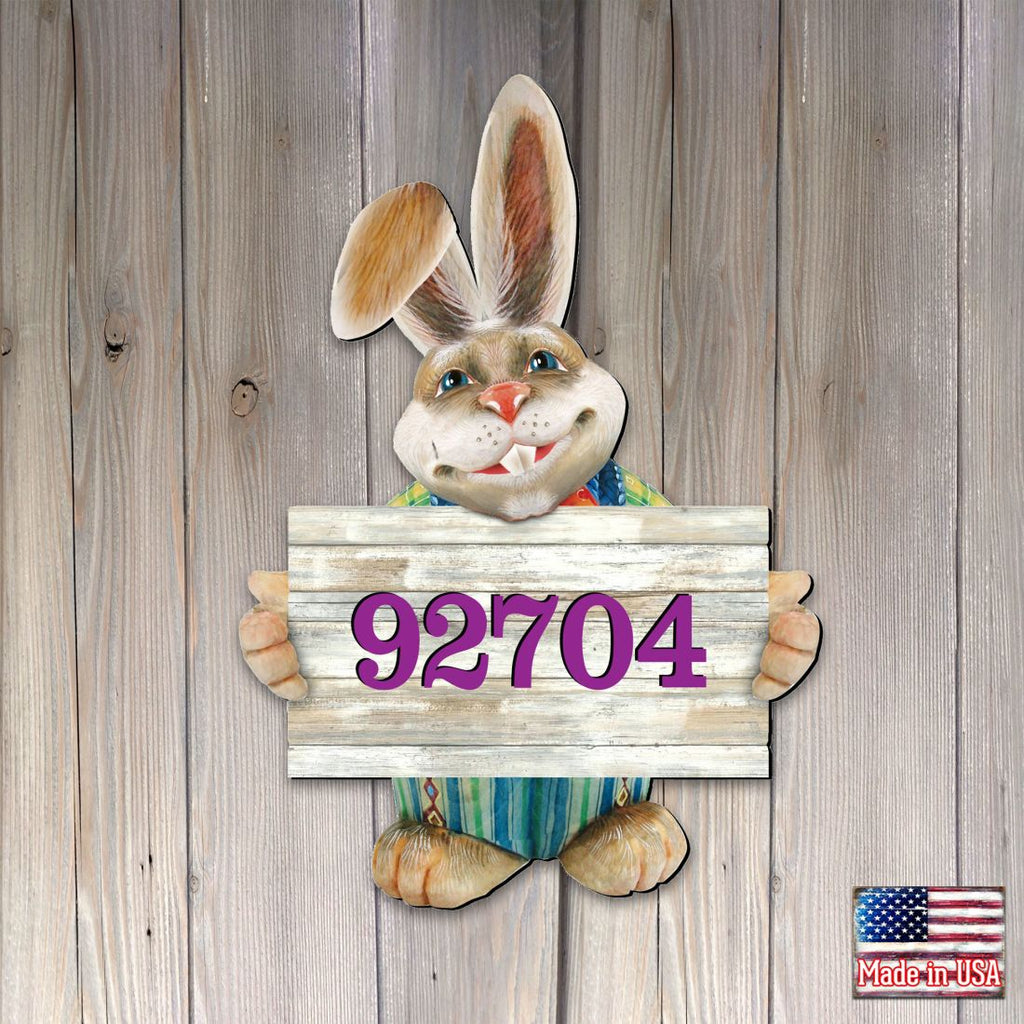Bunny Greeter Wooden Personalized House Number Sign - Easter Spring Decor - Handcrafted Wooden Address Sign - MA81544232
