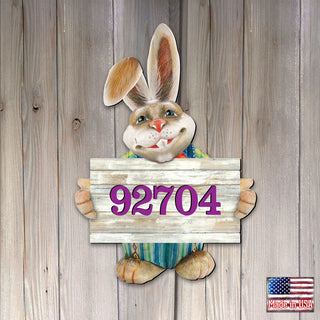 Bunny Greeter Wooden Personalized House Number Sign - Easter Spring Decor - Handcrafted Wooden Address Sign - MA81544232
