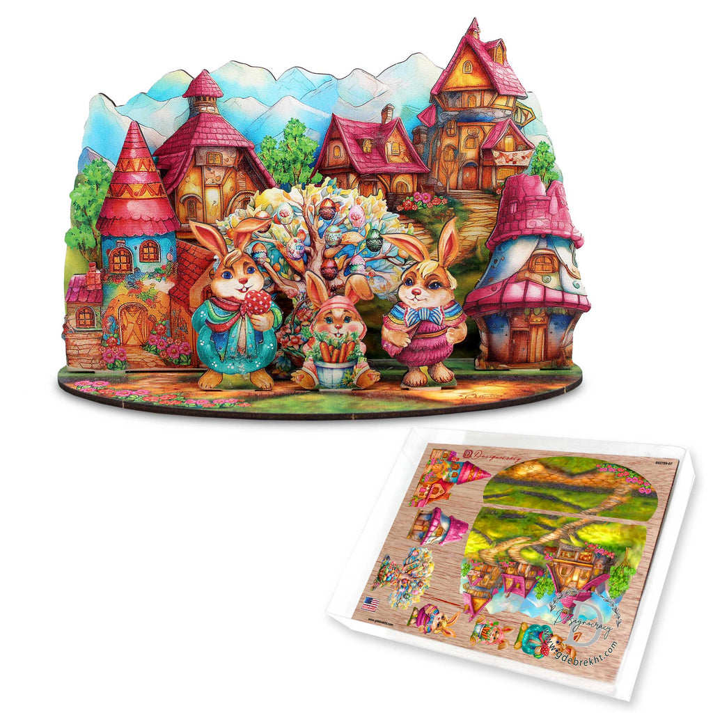 Easter Bunny Village Eco Wood Decorative Village Eco Wood Set by G. Debrekht Easter Spring Decor - 852769