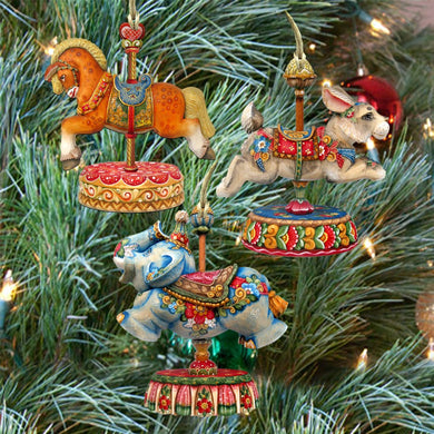 Carousels Wooden Ornaments Set of 3 by G. DeBrekht - Christmas Decor - 8100030S3