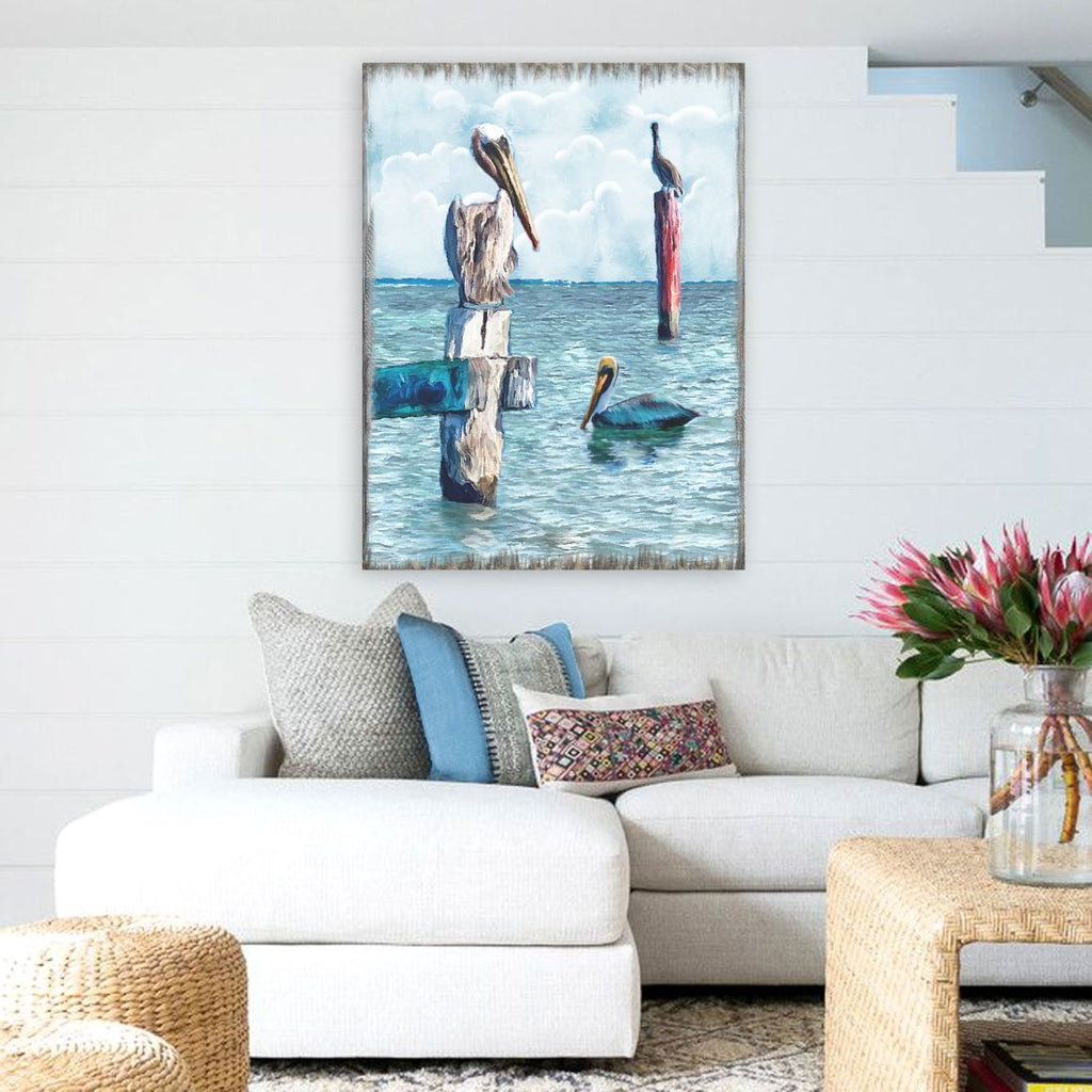 Peaceful Birds Pelicans and Seagulls Wooden Coastal Wall Art by Nature Wonders - Coastal Sea-Life Decor - 95252-4B