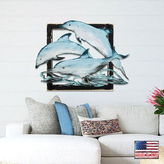 Dolphin Pod Rustic Wooden Wall Decor by G. DeBrekht - Coastal Sea-Life Decor - G98519S3