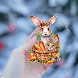 Easter Bunnies with Carrots Wooden Ornaments by G. DeBrekht Easter Spring Decor - 8652773
