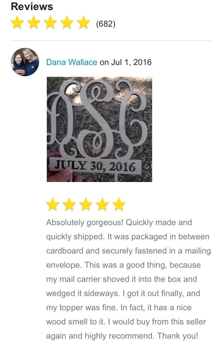 Wedding Cake Topper - Wooden Unpainted Cake Topper with 2 Custom MONOGRAMS 3 Letter Monogram & Date to REMEMBER (4114