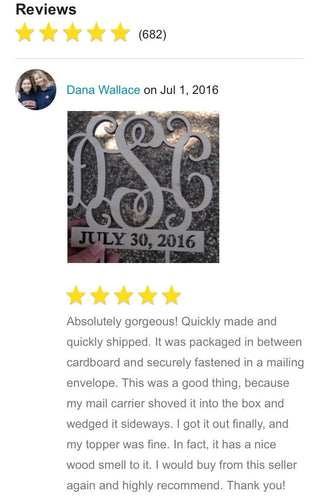 Wedding Cake Topper - Wooden Unpainted Cake Topper with 2 Custom MONOGRAMS 3 Letter Monogram & Date to REMEMBER (4114