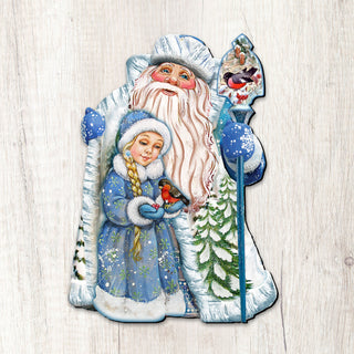 Santa With the Girl Christmas Door Decor by G. DeBrekht - Christmas Santa Snowman Decor - 8111410H