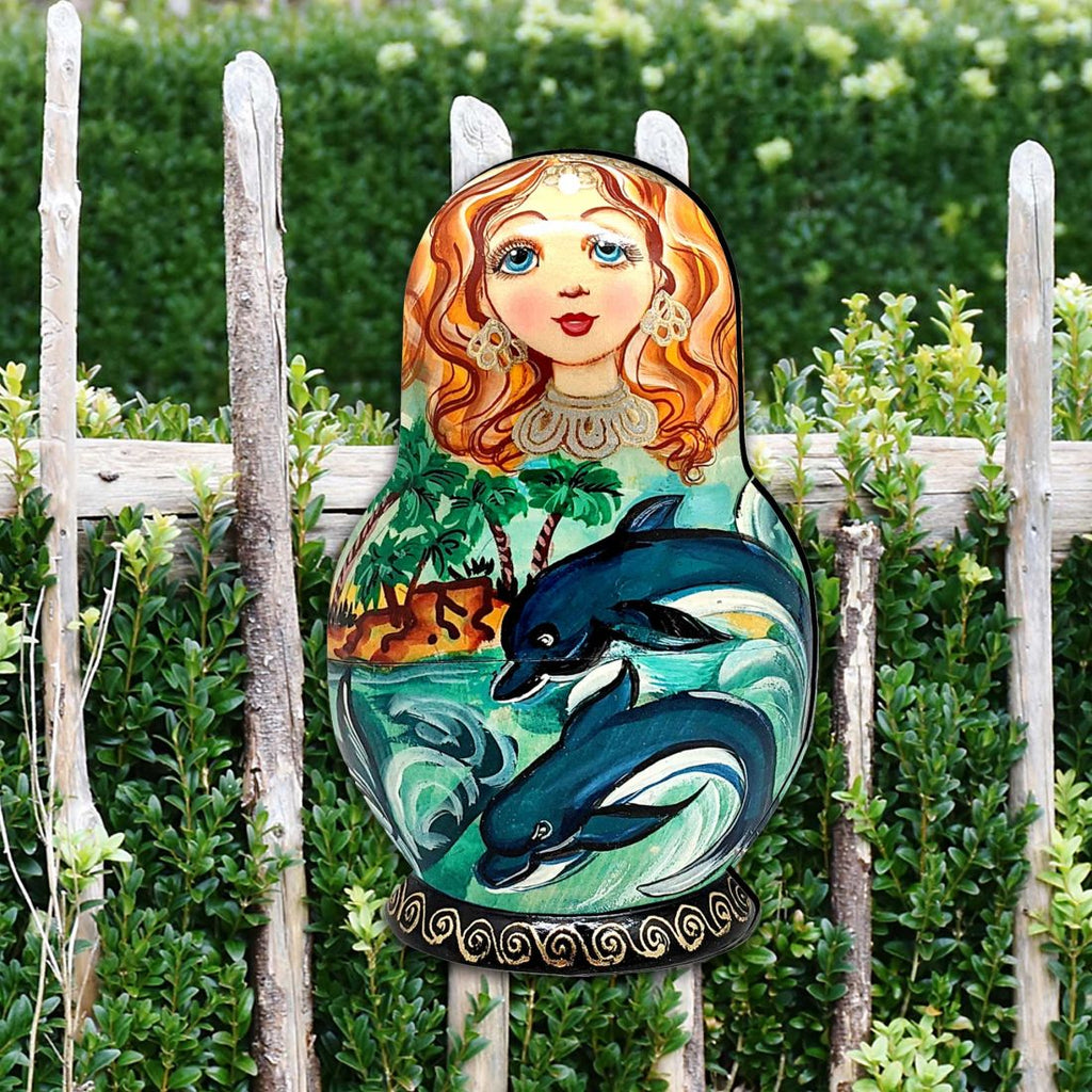 Dolphins Matreshka Coastal Outdoor Decor Large Ornament by G. DeBrekht - Coastal Holiday Decor - 8113813M