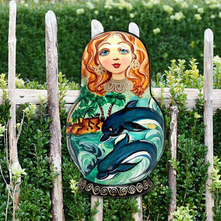 Dolphins Matreshka Coastal Outdoor Decor Large Ornament by G. DeBrekht - Coastal Holiday Decor - 8113813M