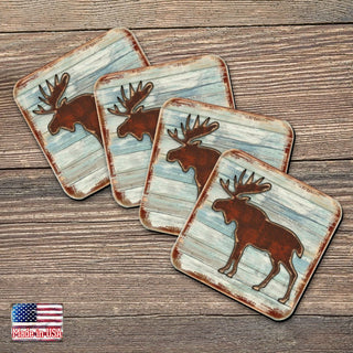 Moose Wooden Cork Coasters Gift Set of 4 by Nature Wonders - Nature Wildlife Decor - 8198222-9C-S4