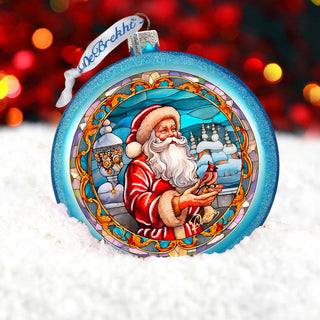 Santa's Red-feathered Friend Glass Ornament by G. DeBrekht - Christmas Santa Snowman Decor - 744-046