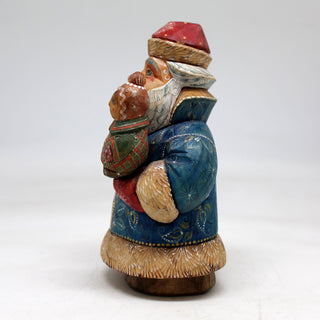 One-of-a-Kind Santa with Girl WOODCARVED Figurine 5.5x4x2.5