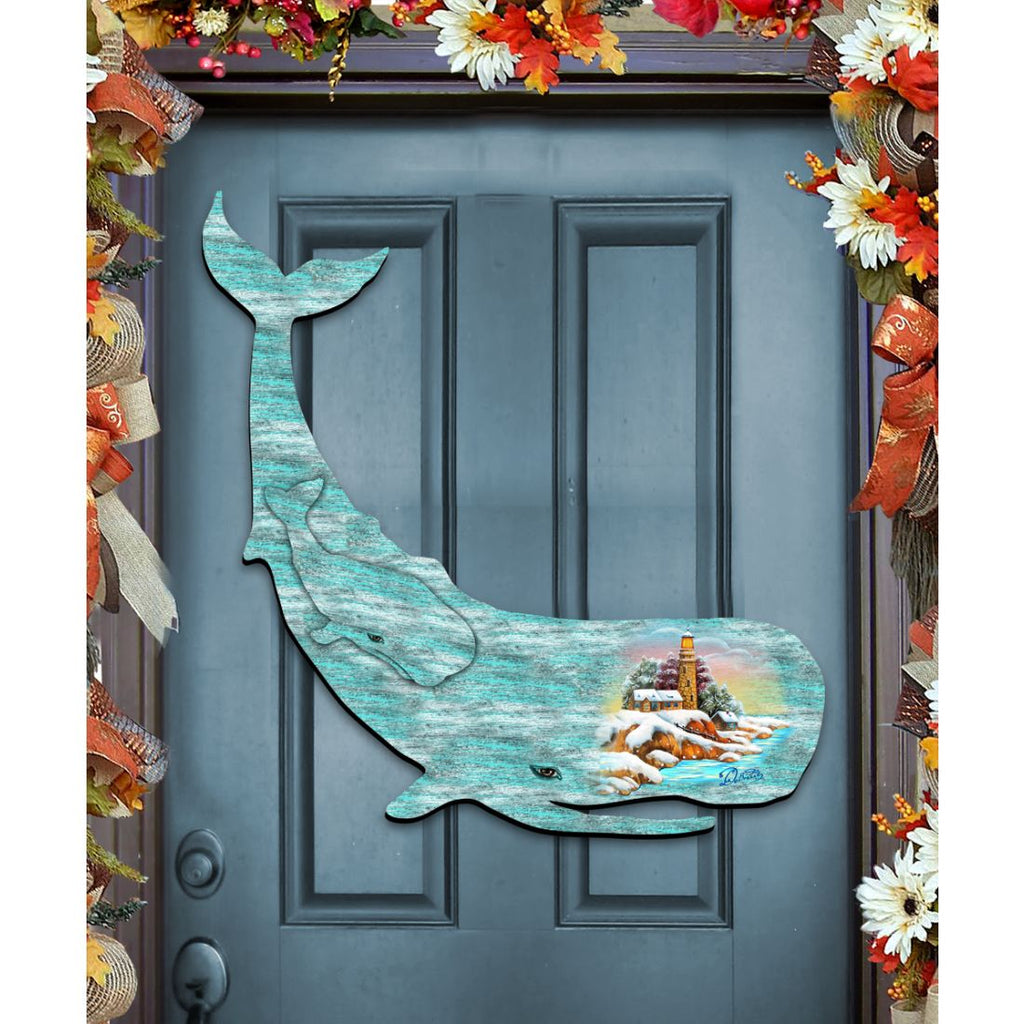 Whale Family Decorative Door Decor by G. DeBrekht - Coastal Holiday Decor - 8198516H