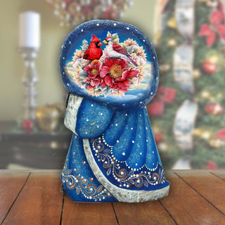Cardinals and Flowers Santa with Bag Hand-Painted WOODCARVED Masterpiece by G. DeBrekht - Christmas Decor - 8215562