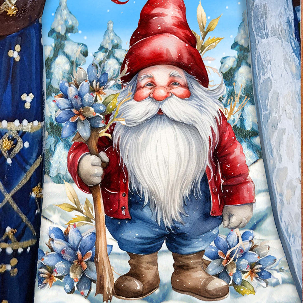 Flower Gnome Santa Hand-Painted WOODCARVED Masterpiece Figurine by G. DeBrekht - Christmas Decor - 8215951