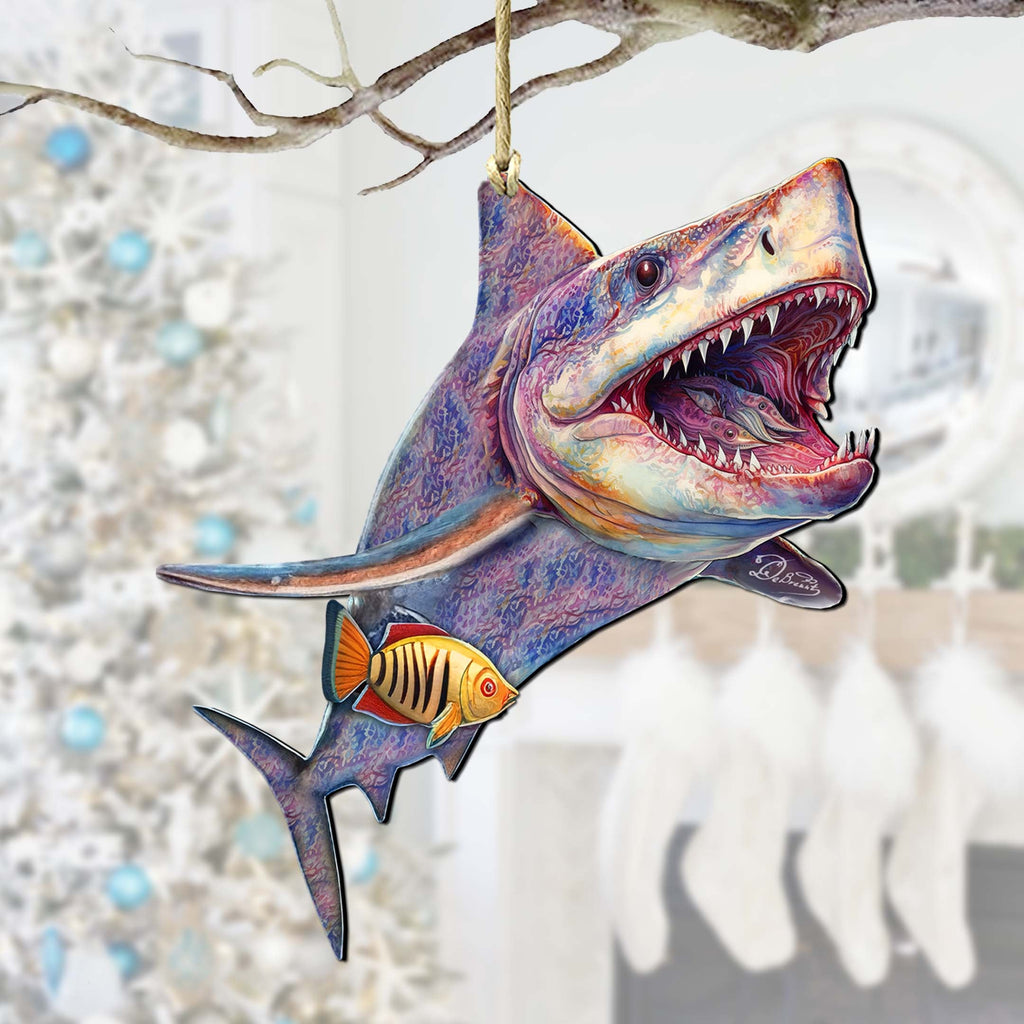 Coastal Christmas Decor - Shark Wooden Ornaments by G.Debrekht Coastal Holiday Decor - 8688201