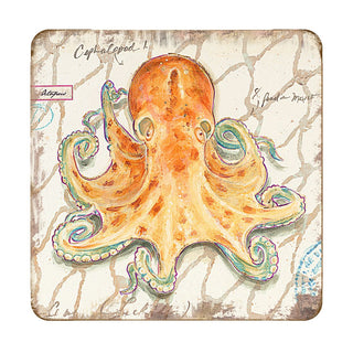 Octopus Coastal Wooden Cork Coasters Gift Set of 4 by Nature Wonders - Coastal Sea-Life Decor - 8198626C-S4
