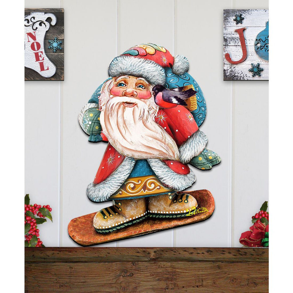 Snowboarding Santa Christmas Door Decor by G. DeBrekht - Christmas Santa Snowman Decor - 8119171H