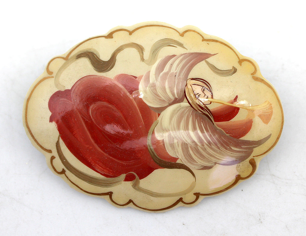 Handpainted Jewelry Lacquered Miniature Brooch Pin by G.DeBrekht Unique Handmade Gift Collectible and Home Decoration