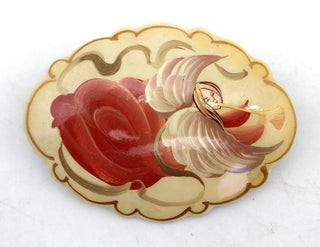Handpainted Jewelry Lacquered Miniature Brooch Pin by G.DeBrekht Unique Handmade Gift Collectible and Home Decoration