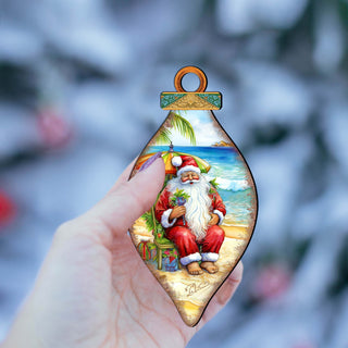 Santa on the Beach Decorations Santa's Beach Break Wooden Ornaments by G.Debrekht Coastal Holiday Decor - 8688182