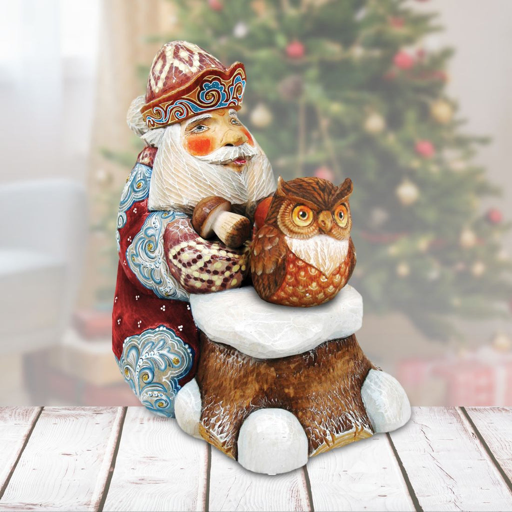 Surprise Box Winter Owl Santa Handcrafted Christmas Figurine - G. DeBrekht - - 519152