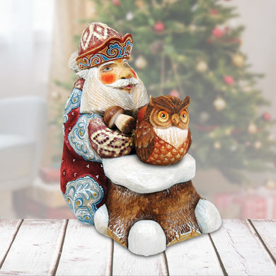 Surprise Box Winter Owl Santa Handcrafted Christmas Figurine - G. DeBrekht - - 519152