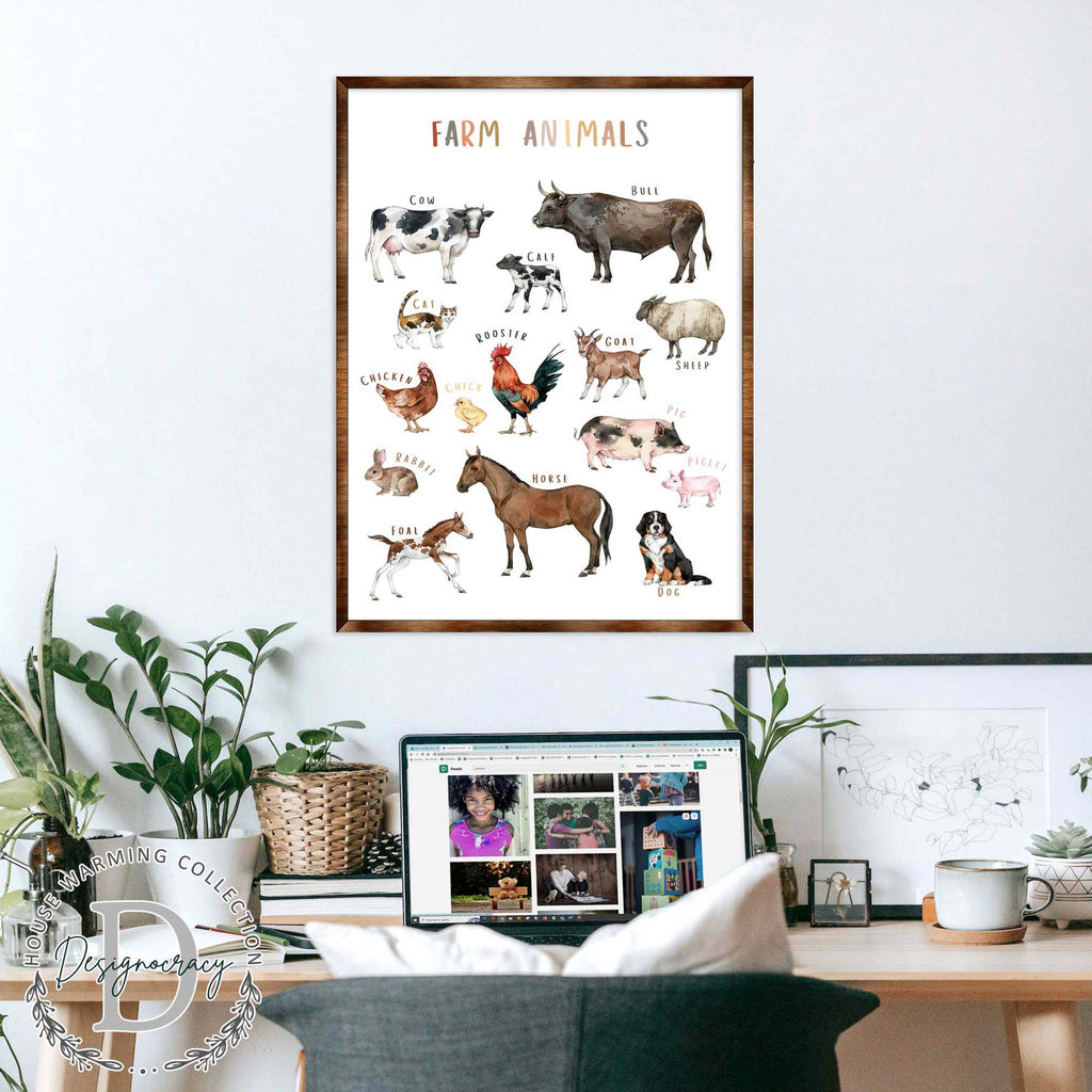 Farm Animals - Wooden Kids Room Decor - First day of school gift - ABC 123 Kids - Montessori Homeschool wooden poster I Educational Poster - Classroom Decor - 310215