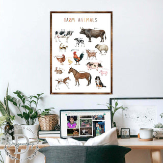 Farm Animals - Wooden Kids Room Decor - First day of school gift - ABC 123 Kids - Montessori Homeschool wooden poster I Educational Poster - Classroom Decor - 310215