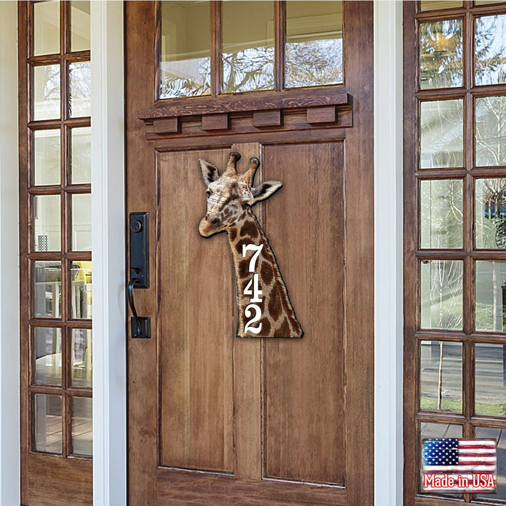 Giraffe Wooden Custom House Number Sign - Nature Wildlife Decor - Handcrafted Wooden Handcrafted Wooden Address Sign - MA982312