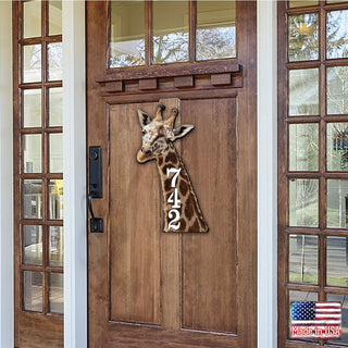 Giraffe Wooden Custom House Number Sign - Nature Wildlife Decor - Handcrafted Wooden Handcrafted Wooden Address Sign - MA982312