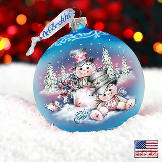 Kind Sweet Snowman Family Glass Ornament by Jamie Mills-Price - Christmas Santa Snowman Decor - 71201-0113