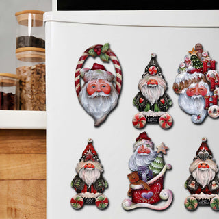 a refrigerator with a bunch of christmas decorations on it